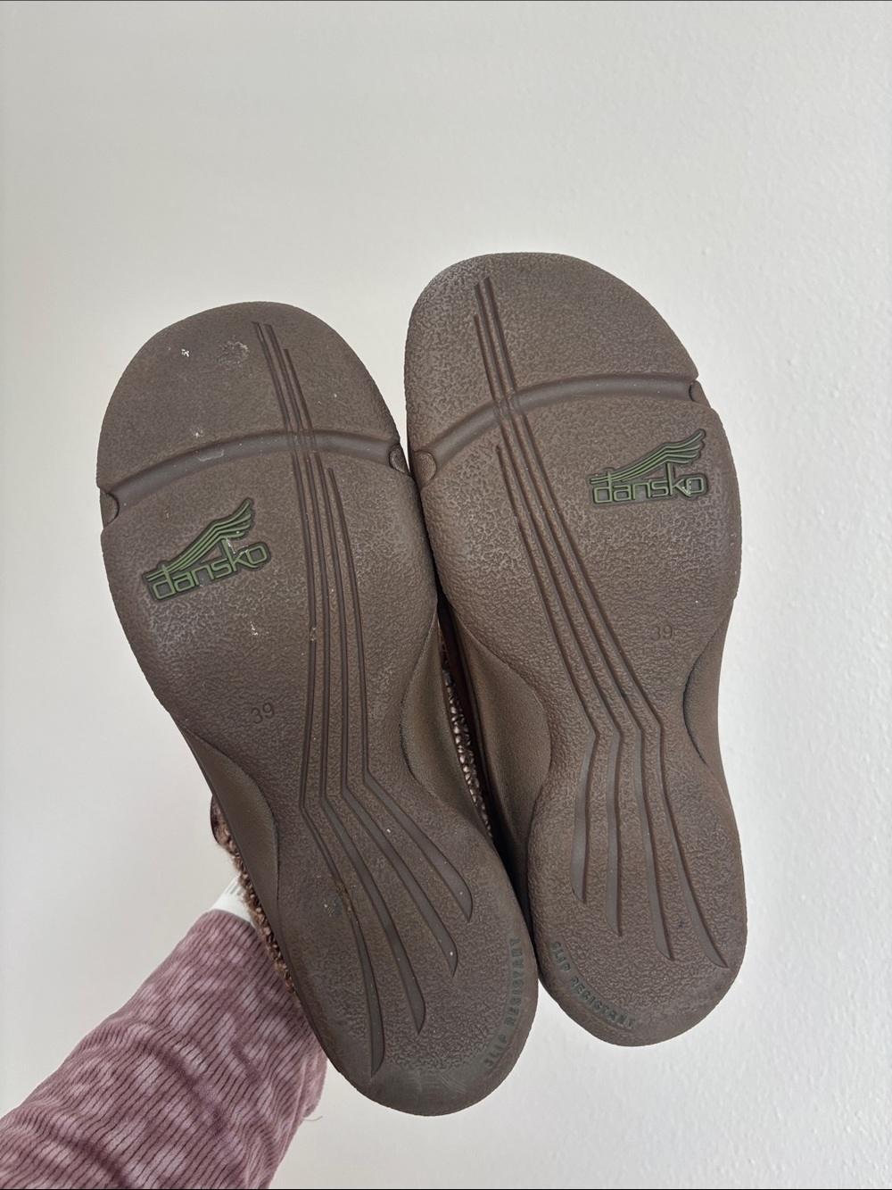 Dansko Kenzie clogs brown leather cozy sweater-knit collar decorative button EUC - Picture 7 of 8